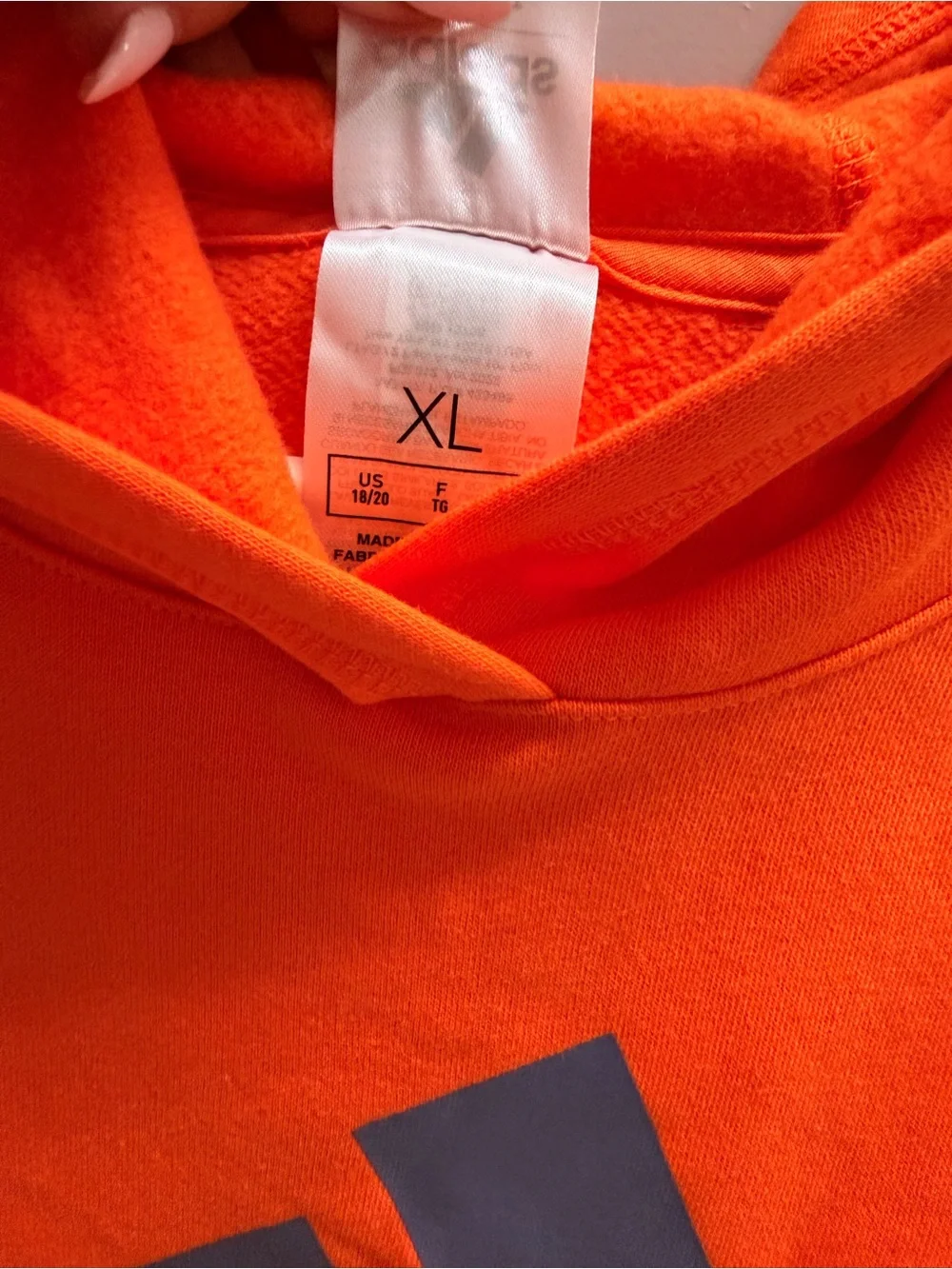 adidas Men's Bright Orange Crewneck Hoodie with Navy Logo